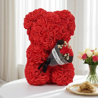 Beer met bloemenboeket Valentijnsdag Bloem Rozenbeer Cadeau met geconserveerde bloemen Levensechte schuimrozen Kleine beer