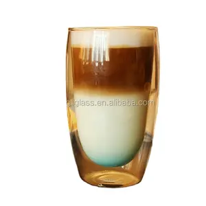 Çift cidarlı şeffaf cam kulpsuz kupa, çift cidarlı içecek bardağı, çift cidarlı espresso bardakları