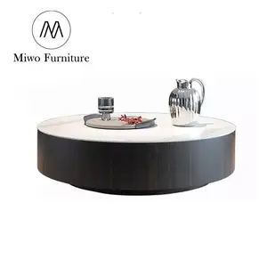 Tavolino moderno minimalista Rock Board rotondo in legno leggero di lusso soggiorno mobile TV combinazione tavolino in legno di marmo nero
