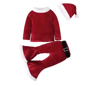 Groothandel Fancy Meisjes Outfits 2 Stuks Boutique Rode Broek Outfit Plain Baby Kerst Kleding Set Meisje Kleding Voor Festival