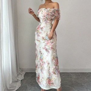 Women's Elegant <b>Romantic</b> Ruffled Off-Shoulder Fitted Mesh Floral <b>Dresses</b> Fashion - Product Image 3