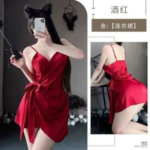 Factory direct sales of sexy nightgowns for all seasons, featuring a pure and alluring backless design, a seductive halter-neck - Product Image 1