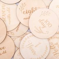 En bois bébé mensuel jalon disques grossesse annonce cartes nouveau-né naissance autocollants douche cadeau ensemble Photo accessoire