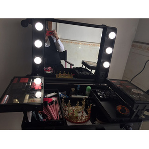 Universal Trolley <strong>on</strong> <strong>Wheels</strong> Rolling Train <strong>case</strong> Beauty Box Vanity <strong>case</strong> Leather <strong>Makeup</strong> Trolley <strong>case</strong> With Lights - Product Image 6