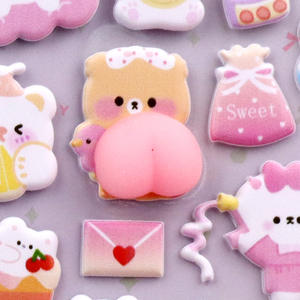 3D Kawaii 귀여운 부드러운 바닥 짜기 및 웃음 구호 스티커 어린이 만화 동물 곰 토끼 새 팬더 개 엽서 - Product Image 4