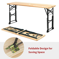 Table de pique-nique pliante moderne en bambou pour l'extérieur, avec réglage en hauteur, trou pour parasol, idéale pour les repas au parc