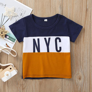 Vêtements de boutique pour enfants en gros, t-shirt pour garçon avec surpiqûres contrastées trois couleurs - Product Image 2