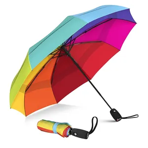 Özel Logo baskı 30 inç 190T Uv koruyucu otomatik açık reklam Golf gökkuşağı şemsiye