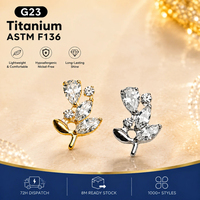 Perhiasan Tindik Telinga Titanium ASTM F136 Kelas Implan, Anting Hidung Berlapis Emas 18k, Perhiasan Tindik Labret Bunga Titanium