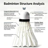 Volant de badminton professionnel hybride écologique, durable, léger, avec tête en liège sandwich et plumes de canard de classe A pour le sport et les loisirs