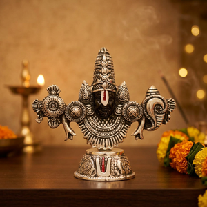 Estatua Religiosa de 7.5 Pulgadas con Rostro del Dios Balaji en Plata Antigua Pulida, para Decoración del Hogar y Espacios Sagrados. - Product Image 4
