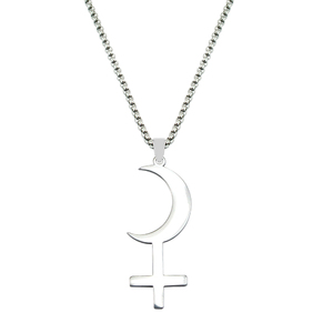 Collier avec pendentif en forme de croix de lune argentée, symbole de Lilith, pour femmes, breloques en acier inoxydable, symbole astrologique, signe, amulette, bijoux - Product Image 1