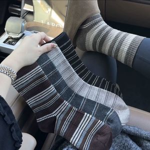 Women's Mid-Calf Slouch <b>Socks</b> Color-Blocked Stripes And Checks Polyester Sweat-Absorbent Regular Casual <b>Socks</b> - Product Image 1