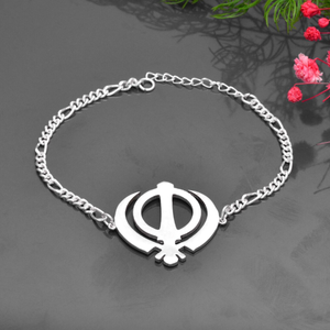 EK onkar & khanda Vòng đeo tay đạo <span class=keywords><strong>Sikh</strong></span> biểu tượng tôn giáo Vòng Đeo Tay Unisex đồ trang sức tinh thần Figaro chuỗi - Product Image 1