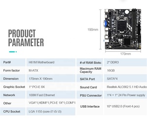 H61 Motherboard LGA 1155 <strong>DDR3</strong> <strong>Memory</strong> <strong>16GB</strong> M-ATX H61M Desktop Mainboard for LGA1155 Socket Core I3 I5 I7 CPU VGA Main Board - Product Image 6