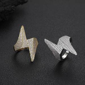 Wholesale Custom GRA VVS Moissanite Lightning Bolt <b>Ring</b> 925 Silver Gold Plated Hip Hop <b>Iced</b> Out Diamond Setting Bling Jewelry - Product Image 6