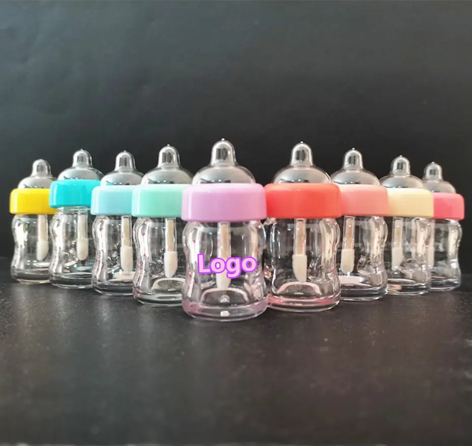 Cute colorful milk baby bottle lipgloss packaging purple blue pink yellow green nipple lip gloss empty container tube for kids