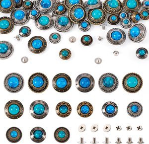 Ensembles de rivets décoratifs en cuir, boutons décoratifs turquoise, rivets rapides en métal, boucles décoratives vintage western pour le cuir DIY - Product Image 1