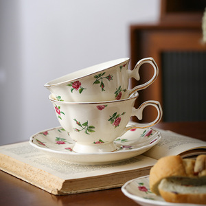 Taza de Cerámica Retro de Lujo con Borde Dorado Rosa, Taza de Café y Platillo Estilo Ins, Taza de Alta Estética para el Hogar, Té de la Tarde, Regalo Diario - Product Image 2