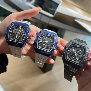 3503 Luxury Carbon Fiber Skeleton <b>Automatic</b> Men's Watch Diver Alarm <b>Chronograph</b> Sport Style Square Case Butterfly Balance Wheel - Product Image 2