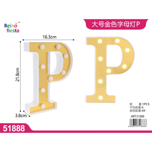 Grande Lampada LED a Forma di Lettera P Dorata per Illuminazione Festa di San Valentino, Durata 50000 Ore, Dimmerabile, Senza Batteria - Product Image 1