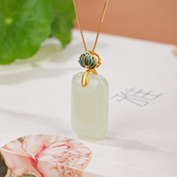 Collier porte-bonheur carré en jade Hetian naturel vert clair, pendentif Bouddha en jade pour femme en argent S925