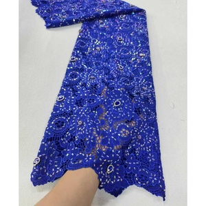 Tissu en dentelle guipure nigériane en gros, tissu en dentelle à cordon tendance avec strass - Product Image 5