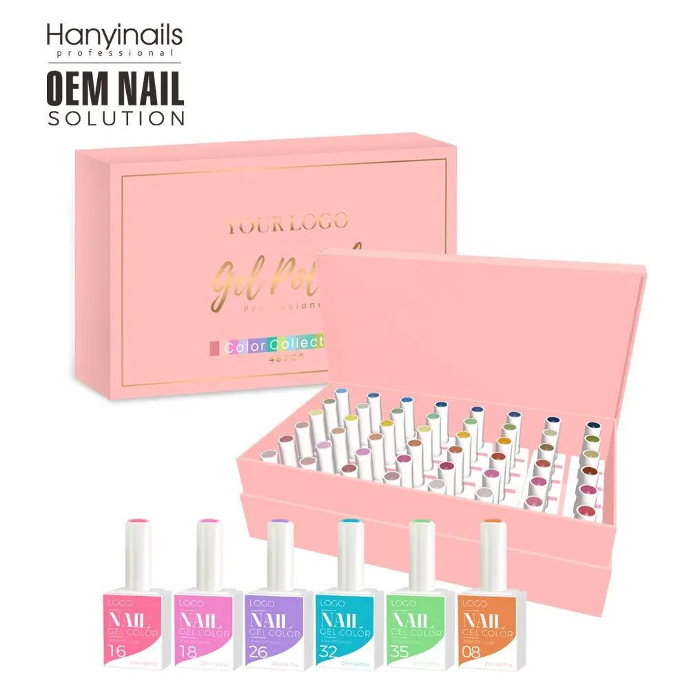 Hanyinails free shipping Professional nail supplies customize brand 48colors pastel gel nail polish set for nail art design
