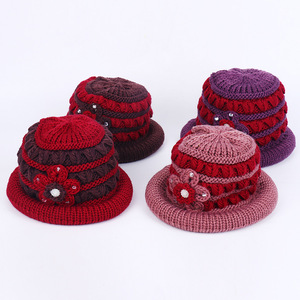 Chunky Wool Floral Knit <b>Hat</b> For Women <b>Warm</b> Fleece Lined Winter Bonnet 56-58Cm Acrylic Blend <b>Hat</b> - Product Image 2