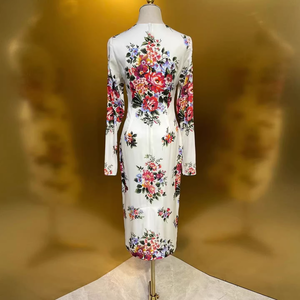 Abito Bodycon XXL da Festa, Moda Primavera 2026, <span class=keywords><strong>Vestito</strong></span> Elegante Bianco a Maniche Lunghe con Stampa Floreale Colorata, Lussuoso per Signora - Product Image 3