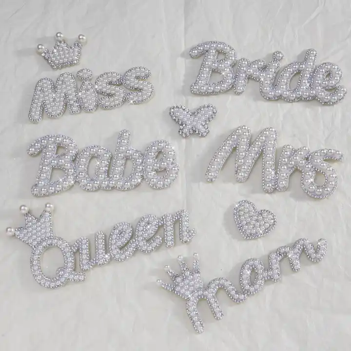 White Letters Patch Applique, Iron Letters Pearls