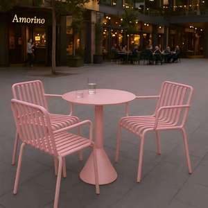 Light Luxury Pink Iron 2-Seater Outdoor <strong>Table</strong> <strong>and</strong> <strong>Chair</strong> <strong>Set</strong> with 1 <strong>Table</strong> 2 <strong>Chairs</strong> Waterproof Sun-Resistant for Patio Balcony - Product Image 2