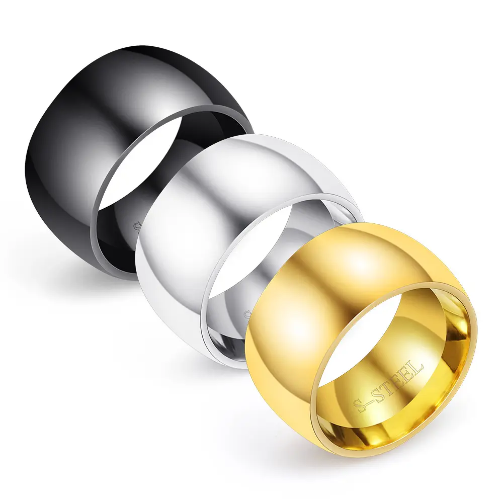 Hot 11mm Big Plain Ring High Polished Custom Engraving Name Logo Stainless Steel Blank Ring for Men
