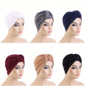 Vente en gros d'accessoires de mode pour cheveux avec logo personnalisé, turbans de couleur unie en POLYESTER SPANDEX, grand nœud, foulard musulman pour femmes, toutes saisons - Product Image 2