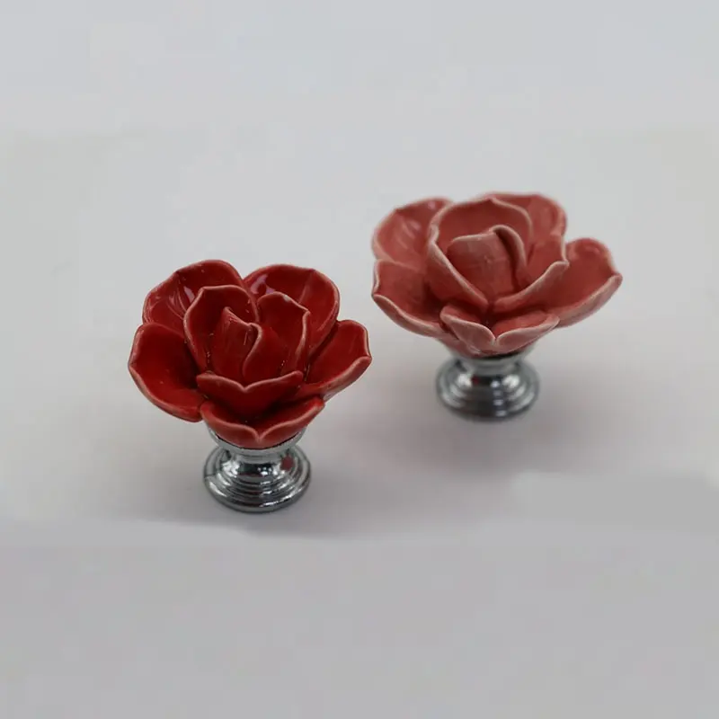 Rose Pulls Flower Keramik Schubladen knöpfe für Küchen schränke Pull Knobs Schrank Kommode Kleider schrank Türgriff