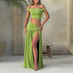 เสื้อยืดเวสต์เซ็กซี่เปิดไหล่โชว์เอวสไตล์ยุโรปอเมริกันสำหรับผู้หญิงประจำฤดูร้อนปี 2025 กระโปรงทรงเข้ารูปผ่าข้างเอวสูง - Product Image 4