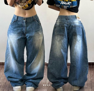 Pantalon Baggy en Jean Femme Taille Haute Rétro Y2K, Nouveau Tendance Personnalisé avec Logo pour Skaters, Qualité Supérieure - Product Image 3