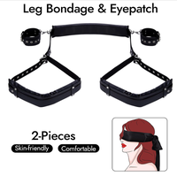 Kits de Contrainte BDSM Bondage en Cuir, Sangles de Jambes et de Poignets avec Menottes Dorsales Réglables et Bandeau pour Yeux, Jouet Sexuel Adulte pour Couple