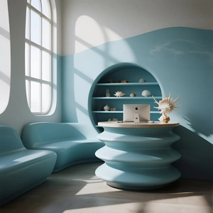 Mostrador de Recepción Moderno y Elegante de Color Blanco, Estilo Inspirado en Ondas, Ideal para Áreas de Recepción de Oficina - Product Image 2