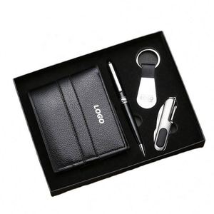 Executive 4-Piece <b>Gift</b> <b>Set</b>: Custom Wallet, Pen, Keychain & Knife - Perfect Corporate <b>Gifts</b> & Promotional Items - Product Image 1