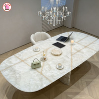 Table à manger en onyx blanc sur mesure, pierre naturelle translucide, finition polie, décoration de salle à manger moderne de luxe