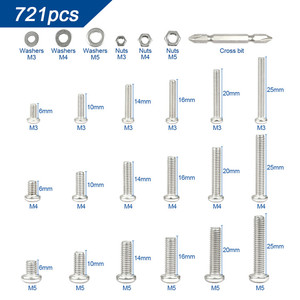 721pcs Stainless Steel <b>Machine</b> <b>Screws</b> Set M3 <b>M4</b> Pan Head Three Combination with Metric System DIN Standard - Product Image 3