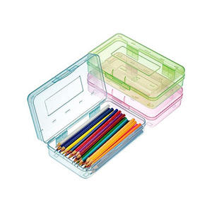 Children Kids Clear PP Plastic <b>Hard</b> <b>Shell</b> Custom Transparent Large Square Classic Multi-Colored Pencil <b>Case</b> Pouch Office - Product Image 1