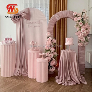 Support de toile de fond en métal avec housse en tissu rose lisse personnalisée pour décoration de Noël, de mariage et de fête - Product Image 1