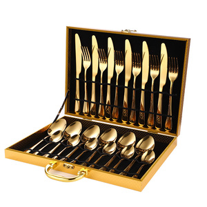 24 Piece Cutlery Set Stainless Steel Flatware Set for Restaurant Silverware Set with Gold Box