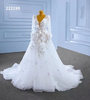 Robe de mariée Feishiluo sur mesure en ivoire, coupe A, col en V moderne, robe de mariée avec dentelle florale 3D, manches longues pour femmes, appliques