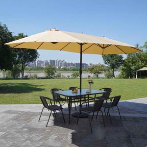 <span class=keywords><strong>Parasol</strong></span> d'extérieur moderne, grand, <span class=keywords><strong>rectangulaire</strong></span>, imperméable, en polyester, commercial, à trois têtes, colonne romaine centrale, mobilier <span class=keywords><strong>de</strong></span> patio - Product Image 6
