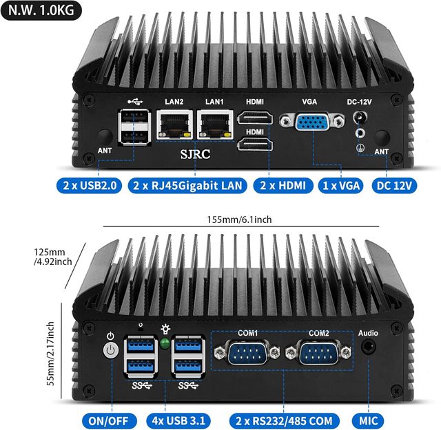 Mini PC N150 Fanless Industrial Appliance Dual Gigabit RJ45 LAN Embedded Mini Computer Hardware M.2 NVMe Stock 8GB/32GB RAM