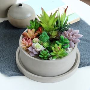 Pot bunga semen beton Dekorasi Rumah, mangkuk bentuk alami warna alami dengan piring - Product Image 6