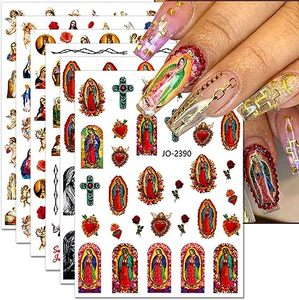 Autocollants pour ongles Vierge Marie, autocollants pour ongles chrétiens Jésus San Judas, autocollants 3D auto-adhésifs pour ongles avec ailes d'ange pour bébé - Product Image 1